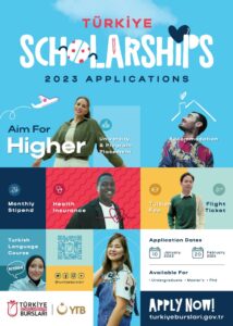 Poster containing information on the 2023 Turkiye Scholarships.